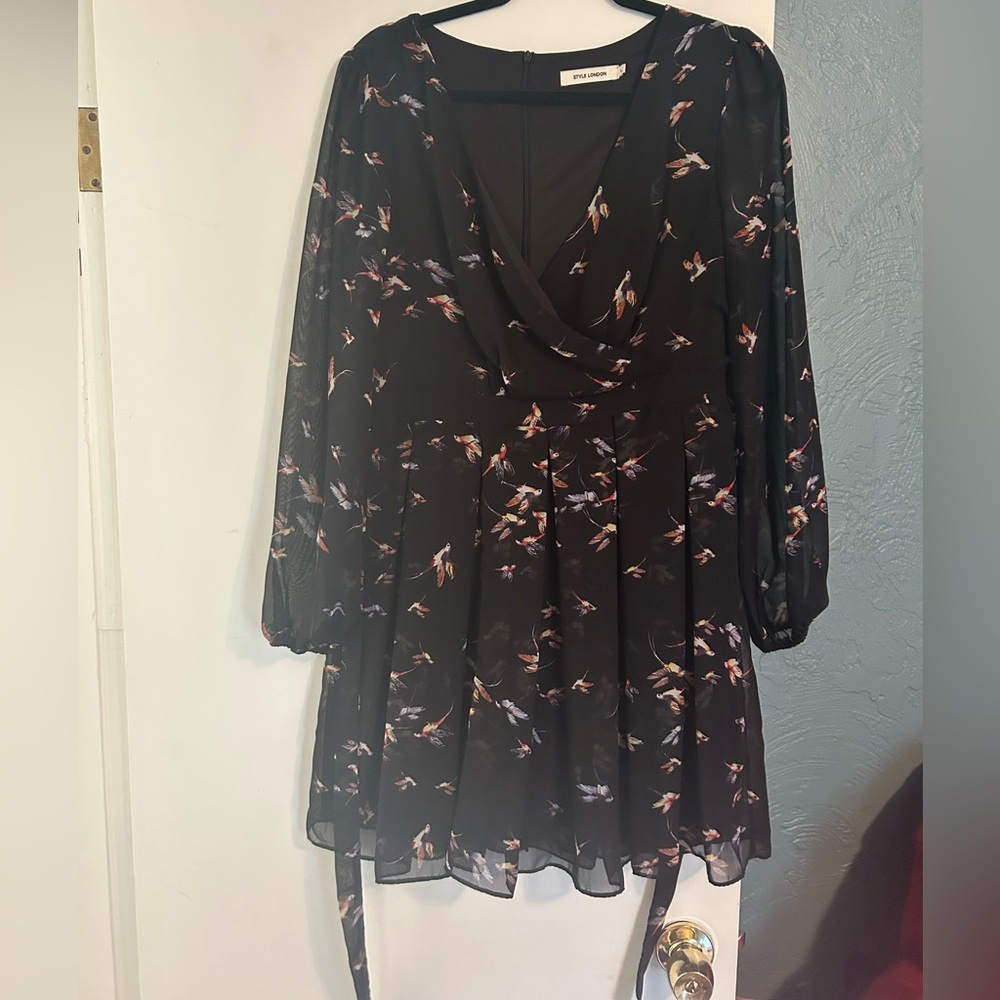Black printed mini dress